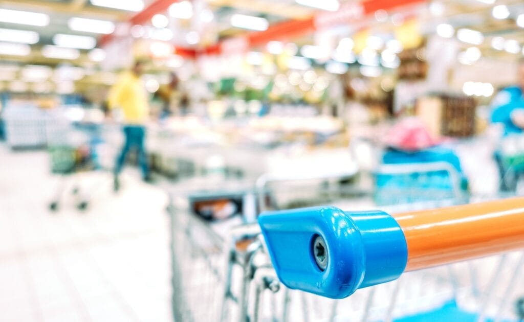 Blurred defocused bokeh of grocery supermarket